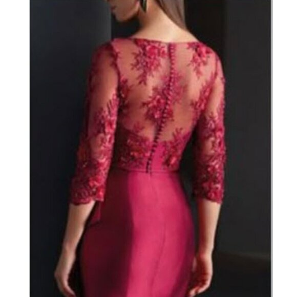 PINK Embellished Cocktail Dress Size 14 3D Floral Lace Formal Gown - Picture 2 of 16